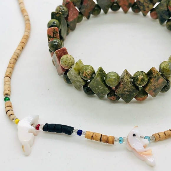 Vintage Heishi Fetish Animal Necklace & Unakite Bracelet - Picture 15 of 16